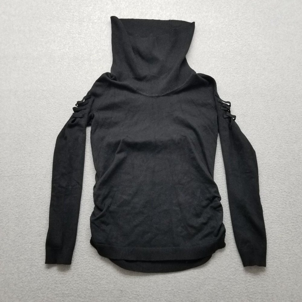 Hooked Up Sweater Womens Small Black Long Sleeve‎ Turtleneck Rayon Blend